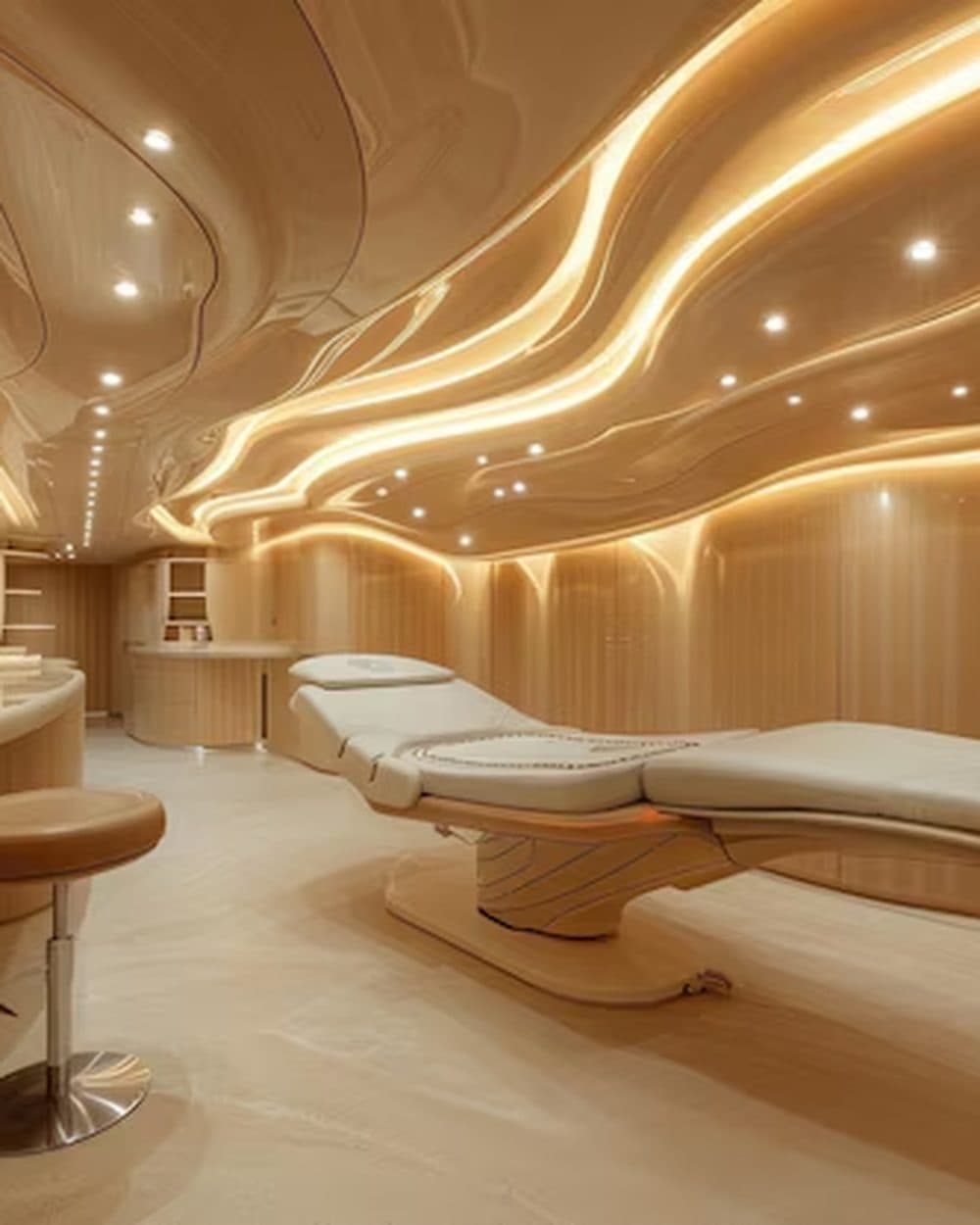 Treatment suite with marble counters and warm lighting