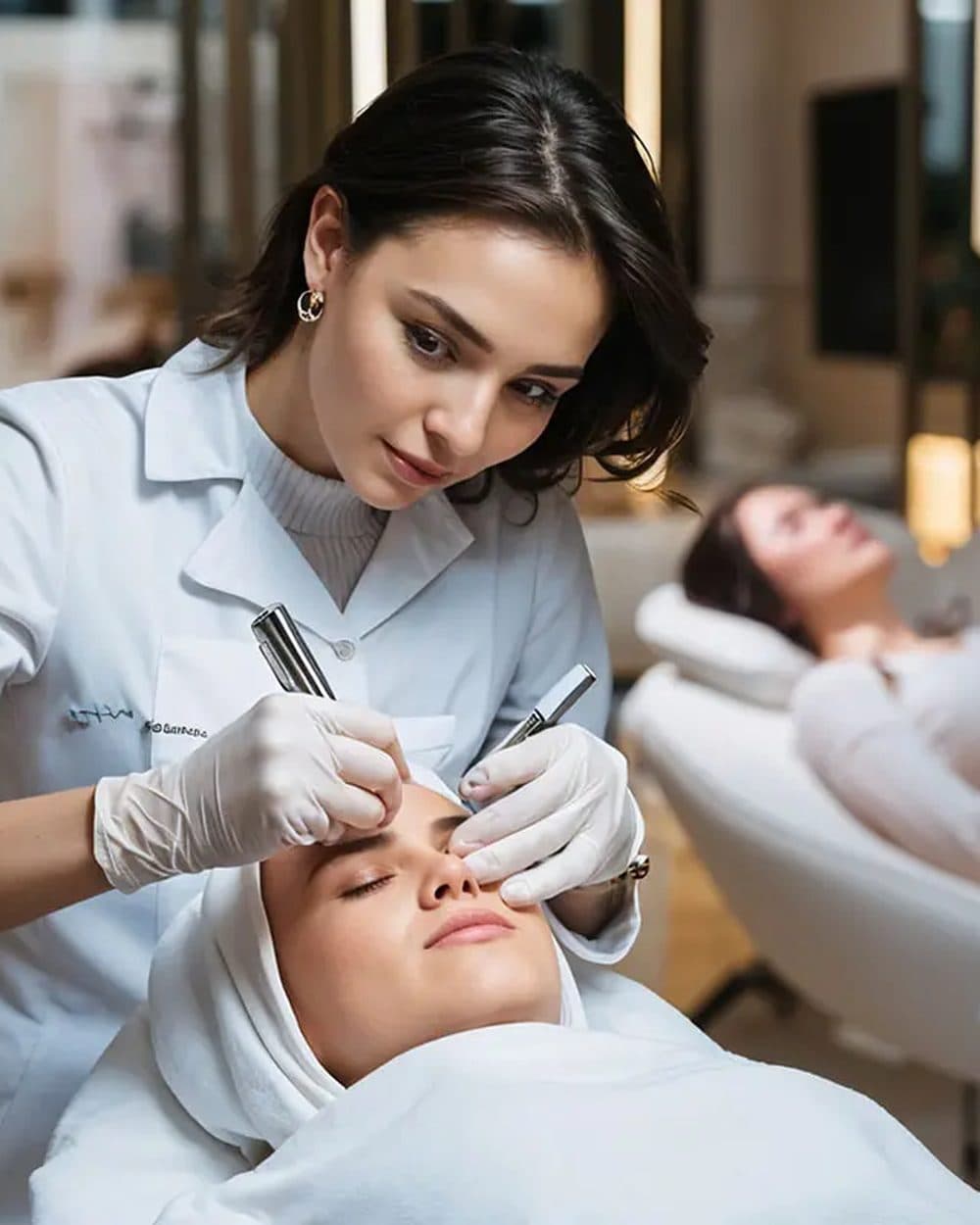 Practitioner performing a facial treatment