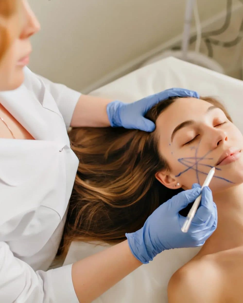 Close-up of a skin treatment consultation